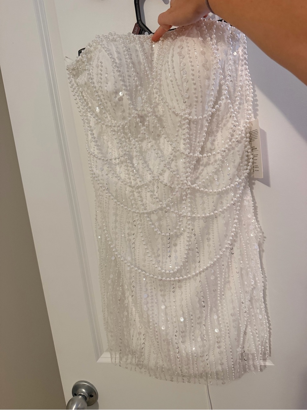 Women's White Beaded Strapless Cocktail Dress